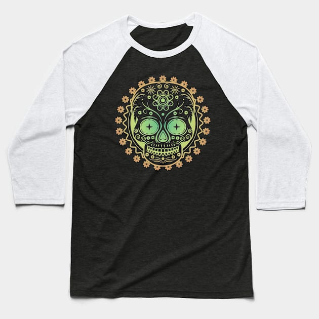 Geometric Sugar Skull Tattoo Graphic Baseball T-Shirt by Pangea5